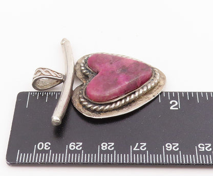 925 Sterling Silver Vintage Pendant Pink Gemstone Designer Love Heart  PT25689
