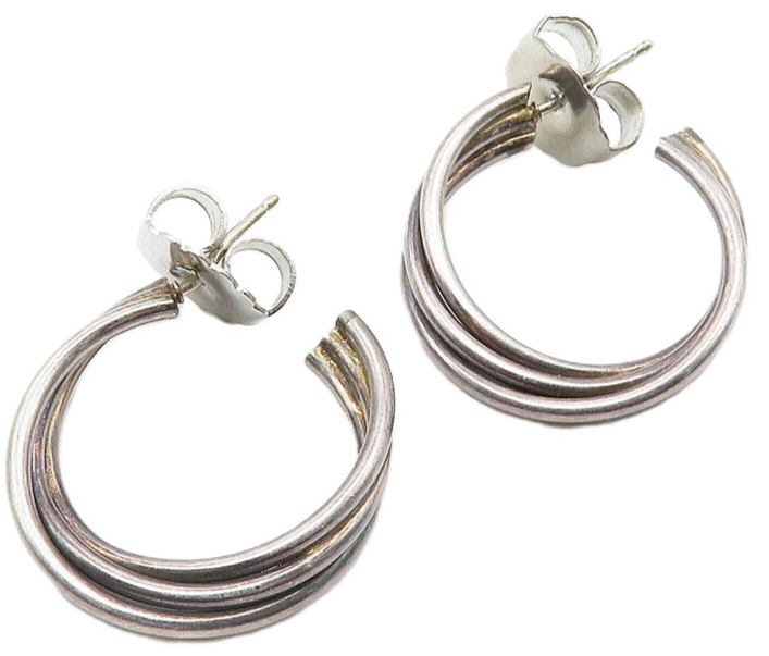 925 Sterling Silver  Vintage Dark Tone Ribbed Twist Hoop Earrings  EG5773