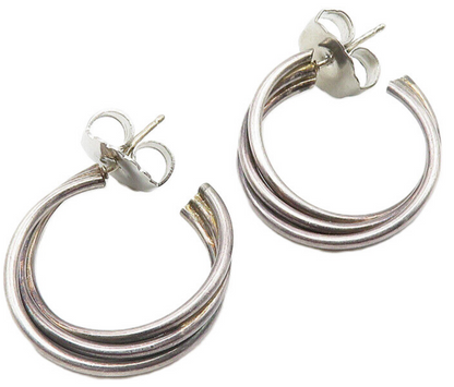 925 Sterling Silver  Vintage Dark Tone Ribbed Twist Hoop Earrings  EG5773