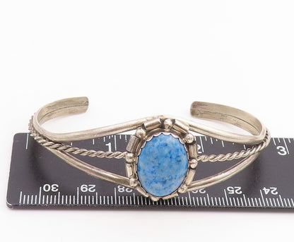 925 Sterling Silver Vintage Bracelet Lapis Lazuli Twisted Wire Cuff  BT11844