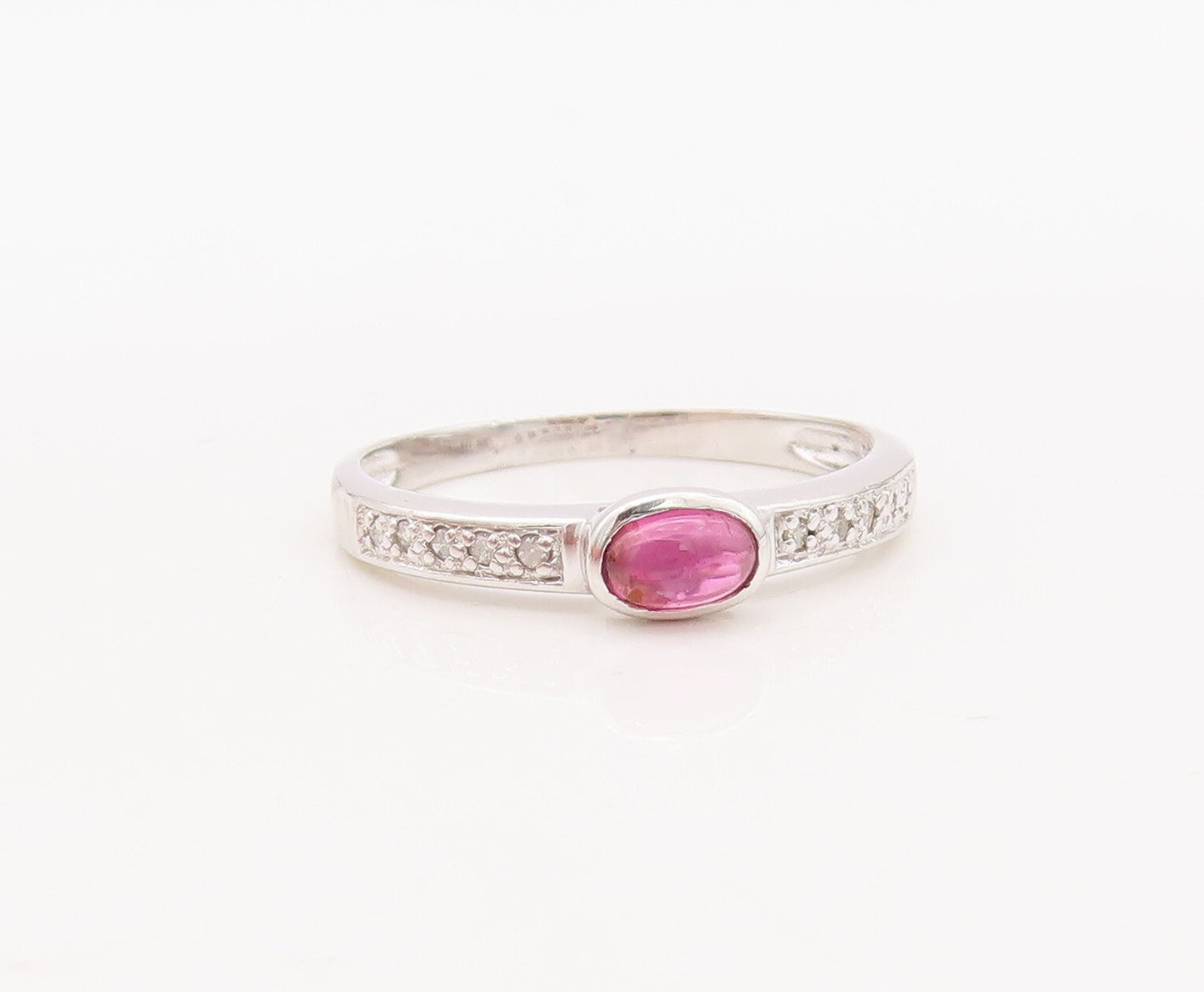 925 Sterling Silver Vintage Ring Stackable Diamonds & Gemstone  Sz 7.5  RG29903