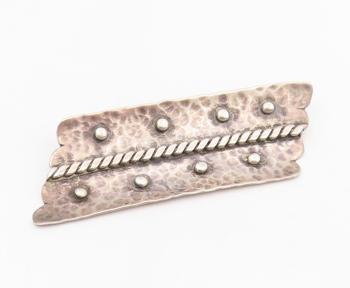 925 Sterling Silver Vintage Brooch Hammered Pin With Twisted Rope Detail BP12067