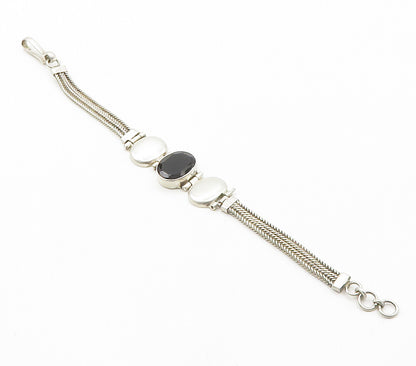 925 Sterling Silver  Vintage Black Hematite Double Wheat Chain Bracelet BT5978