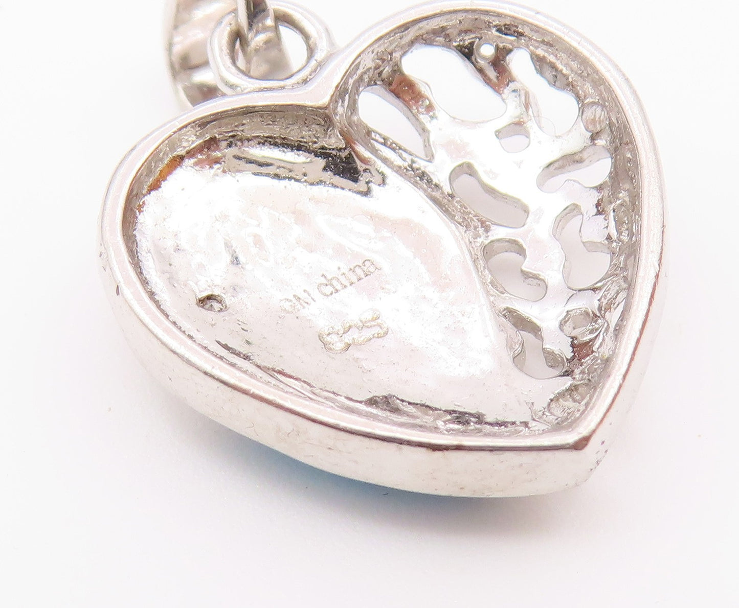 925 Sterling Silver  Vintage Inlaid Blue Fire Opal Love Heart Pendant  PT16276
