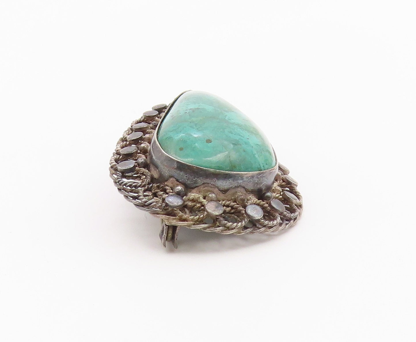 ISRAEL 925 Silver  Vintage Cabochon Cut Eilat Stone Twist Brooch Pin  BP7329