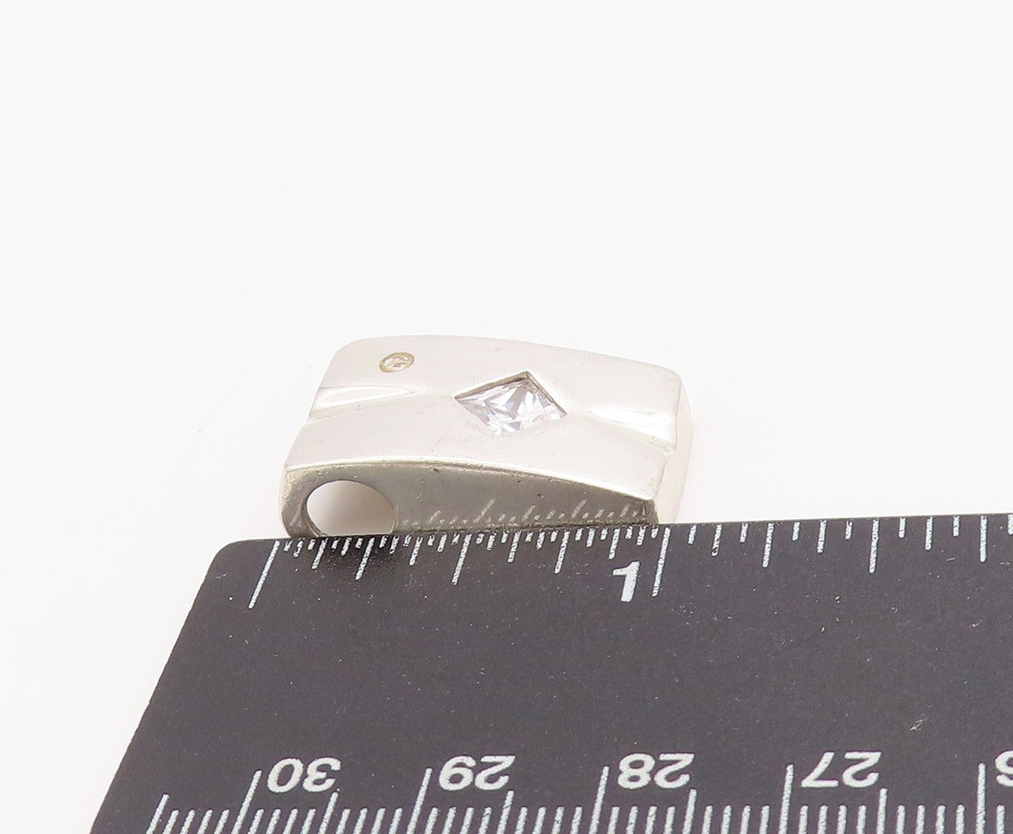 925 Sterling Silver Vintage Pendant Two Shape CZ Modernist Solid Charm  PT24912