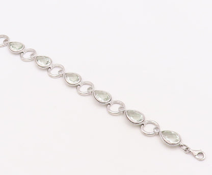 925 Sterling Silver Vintage Bracelet Drop Cut Peridot & Topaz Ring Links BT10848