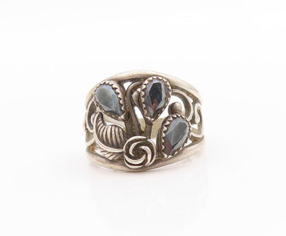 925 Sterling Silver Vintage Ring WHEELER Hematite Floral Design  Sz 6.5  RG33421