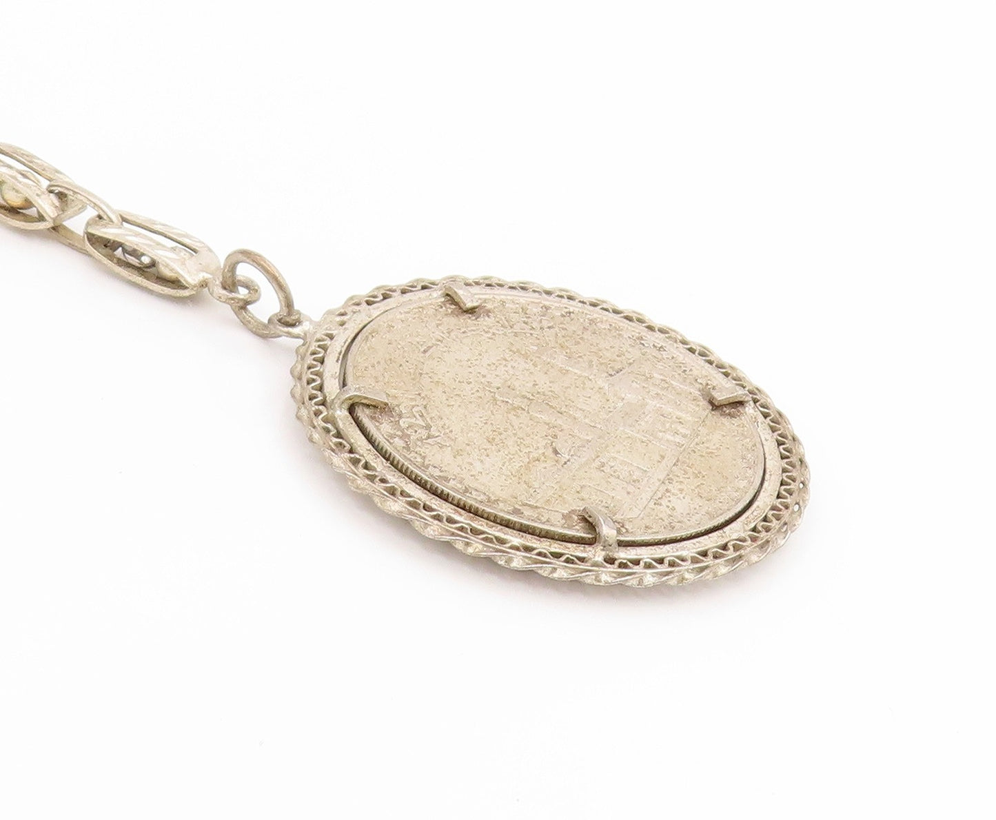 925 Sterling Silver Vintage Keychain Carved Islamic Mosque Arabian Coin  TR4164