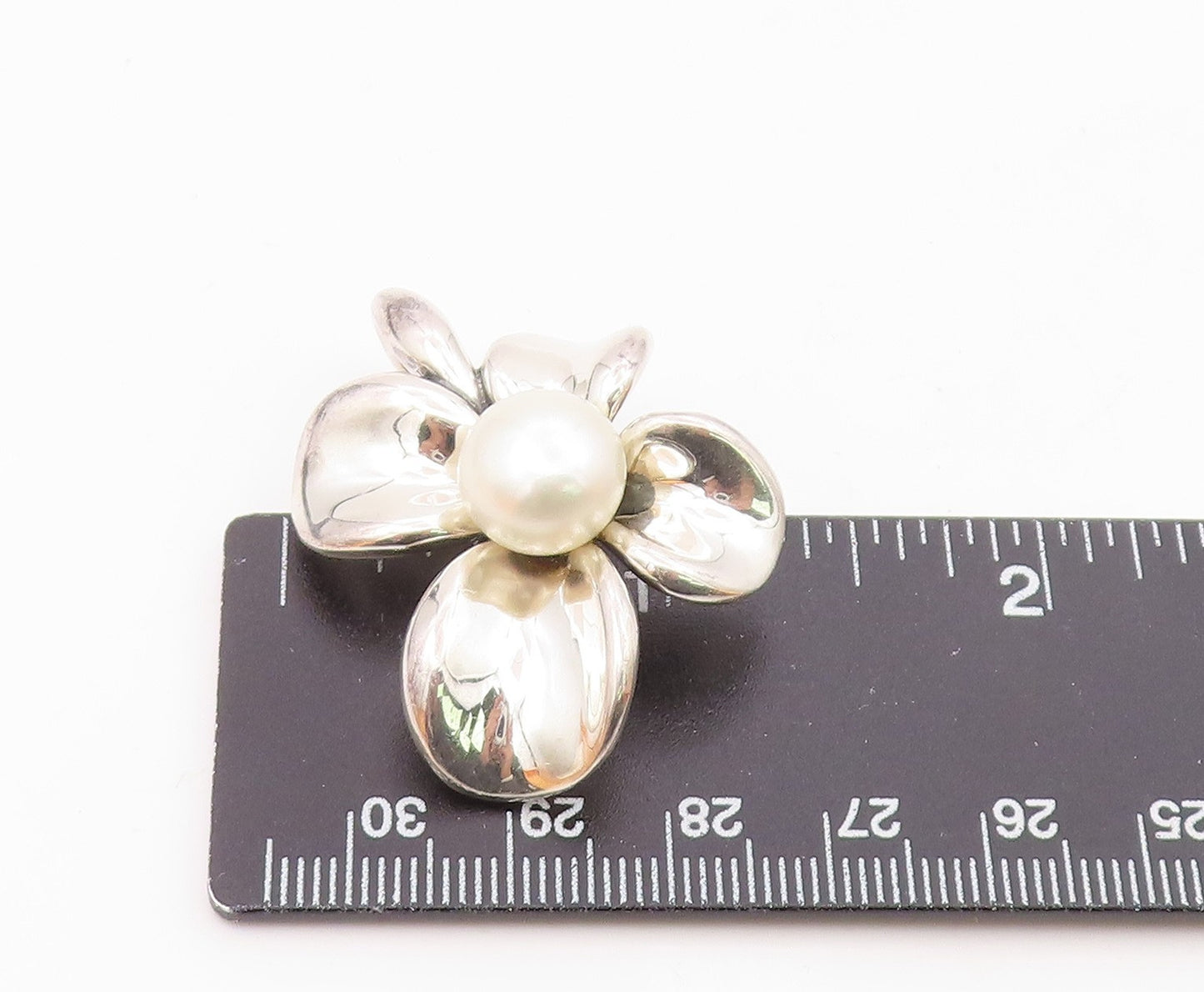 ANN KING 925 Sterling Silver  Vintage Cultured Pearl Flower Pendant  PT19990