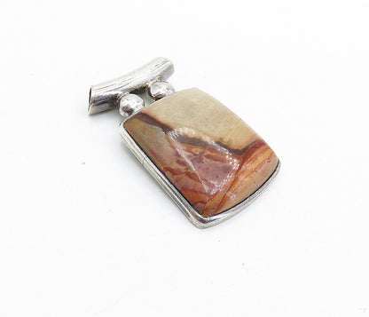 925 Sterling Silver  Vintage Cabochon Cut Agate Square Slide Pendant  PT4602