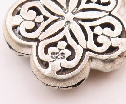 925 Sterling Silver  Vintage Shiny Hammered Swirl Flower Pendant  PT15681