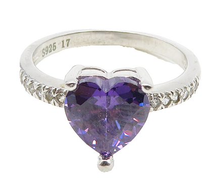 925 Sterling Silver  Amethyst & Topaz Love Heart Band Ring Sz 6.5  RG18909