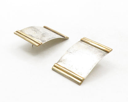 925 Sterling Silver & 14K GOLD  Vintage Two Tone Square Drop Earrings  EG6591
