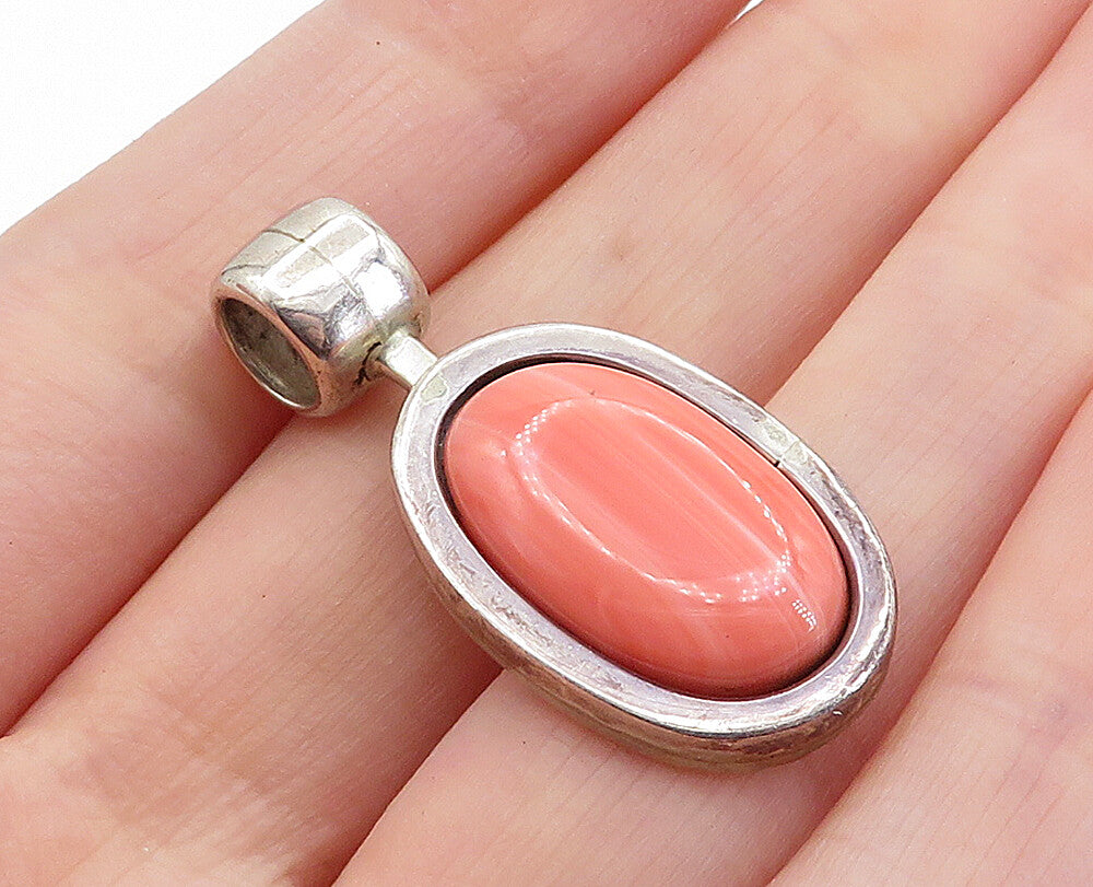 MEXICO 925 Silver Vintage Cabochon Cut Rhodochrosite Oval Pendant PT5108