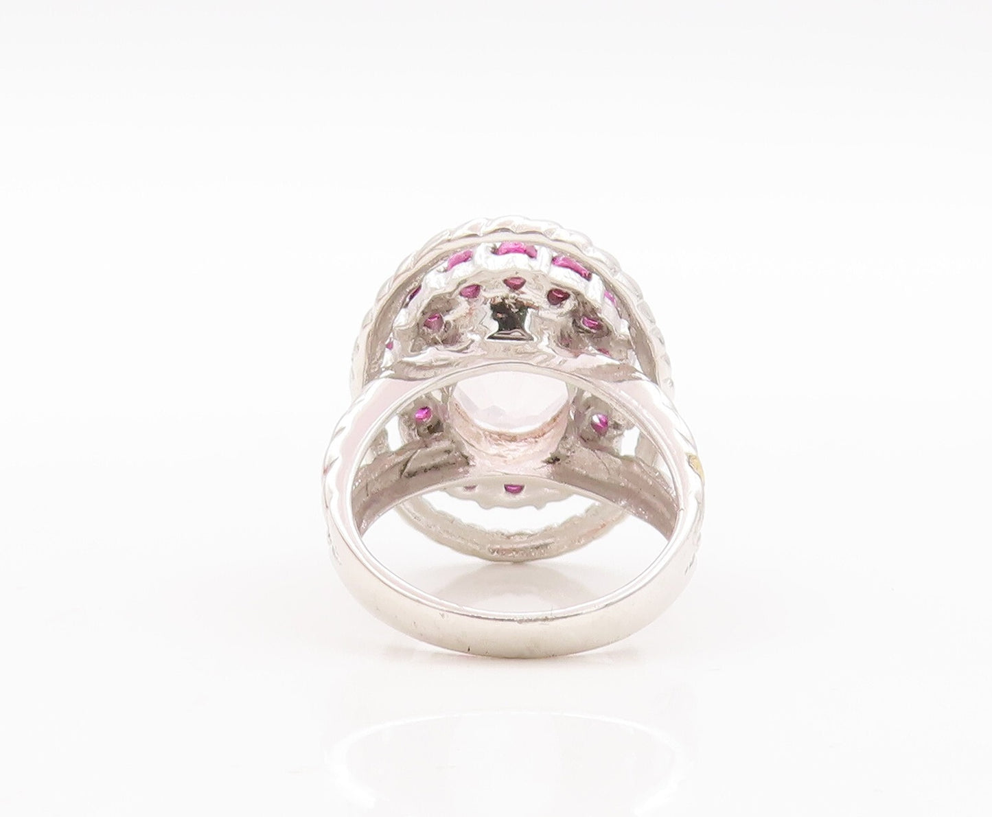 925 Sterling Silver Vintage Ring Designer Cabochon Pink Gemstones  Sz 7  RG29467