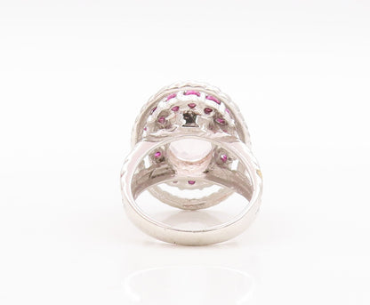 925 Sterling Silver Vintage Ring Designer Cabochon Pink Gemstones  Sz 7  RG29467