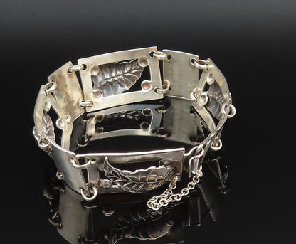 925 Sterling Silver  Vintage 3D Leaf Cutout Rectangle Chain Bracelet  BT9591