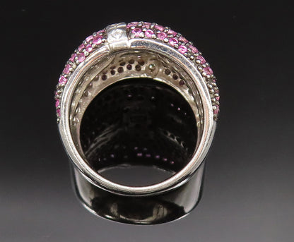 925 Silver  Vintage Concave Sparkly Topaz Wide Band Ring Sz 7.5  RG25393