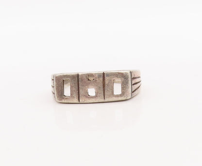 925 Sterling Silver Vintage Ring Solid Cutout Square & Rectangle Sz 9.5  RG28804