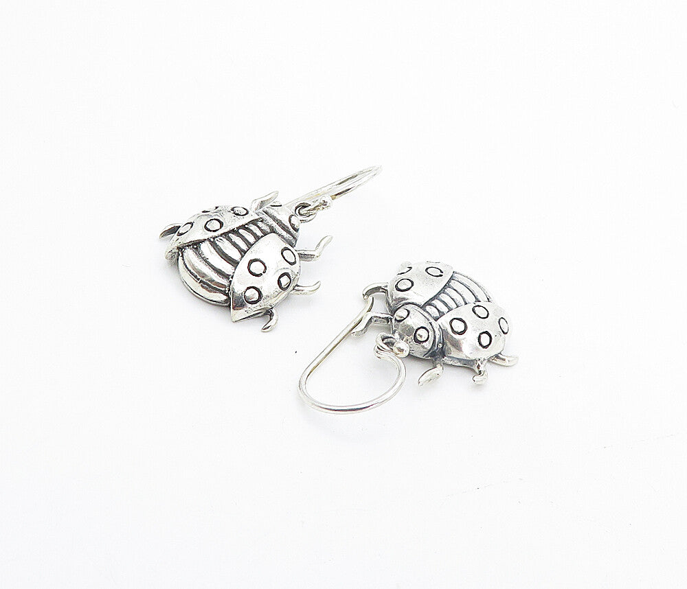 925 Sterling Silver  Vintage Shiny Etched Lady Bug Dangle Earrings  EG3508
