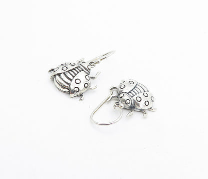 925 Sterling Silver  Vintage Shiny Etched Lady Bug Dangle Earrings  EG3508