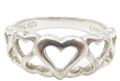 DL 925 Sterling Silver  Up & Down Open Love Hearts Band Ring Sz 7  RG10886