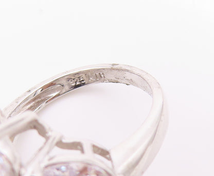 925 Sterling Silver Vintage Ring Drop & Marquise Cut CZ Flowers  Sz 7.5  RG32990