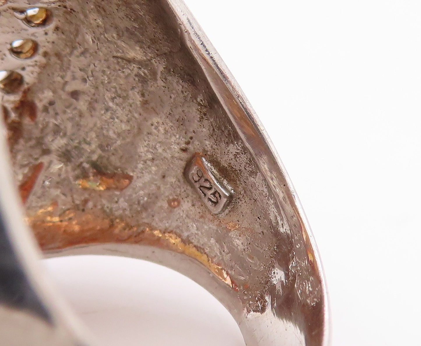 925 Sterling Silver Vintage Ring Citrine & Halo CZ Dome Band HEAVY Sz 9 RG34198
