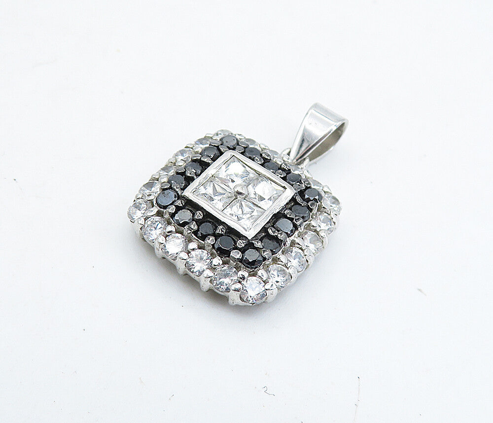 925 Sterling Silver  Cubic Zirconia & Sapphire Square Drop Pendant  PT5047