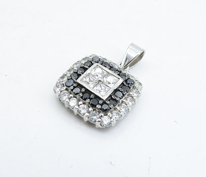 925 Sterling Silver  Cubic Zirconia & Sapphire Square Drop Pendant  PT5047