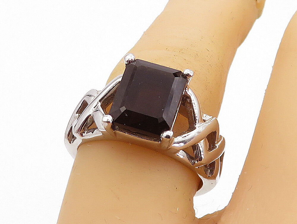 BETA 925 Sterling Silver  Smoky Topaz Shiny Band Solitaire Ring Sz 7  RG5533