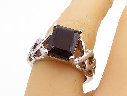 BETA 925 Sterling Silver  Smoky Topaz Shiny Band Solitaire Ring Sz 7  RG5533