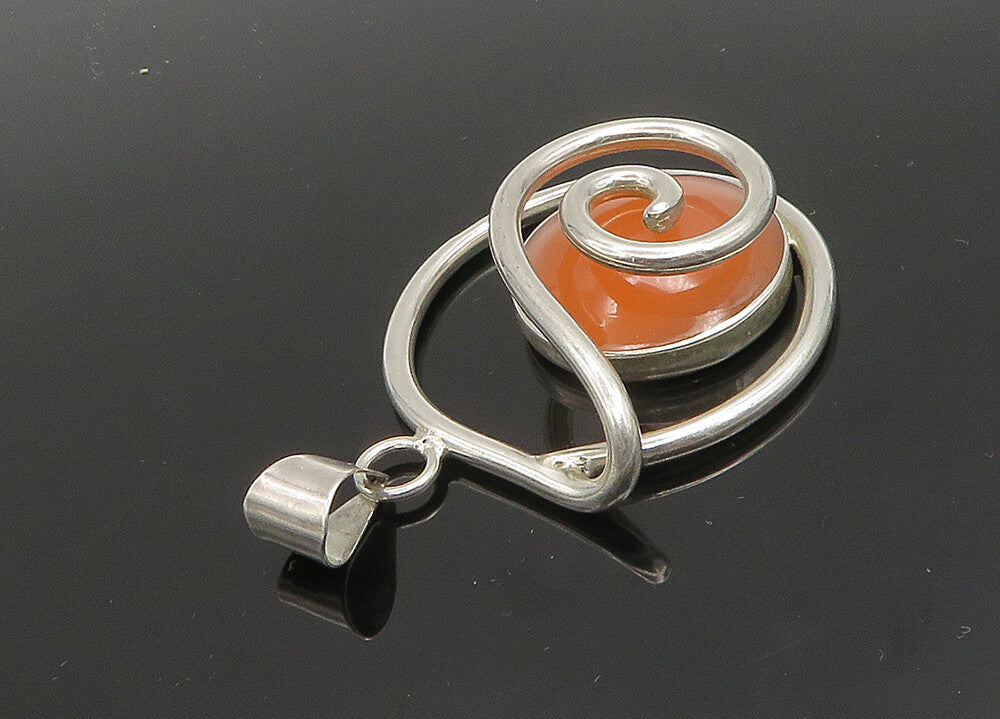 925 Sterling Silver  Vintage Cabochon Carnelian Shiny Spiral Pendant  PT15828