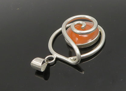 925 Sterling Silver  Vintage Cabochon Carnelian Shiny Spiral Pendant  PT15828