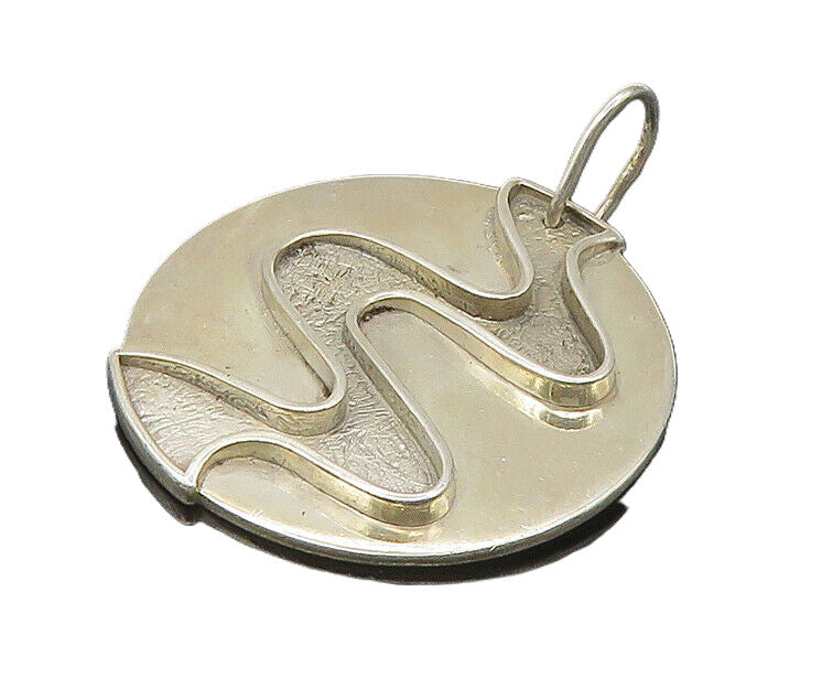 925 Sterling Silver  Vintage Shiny Modernist Swirl Round Pendant  PT13988