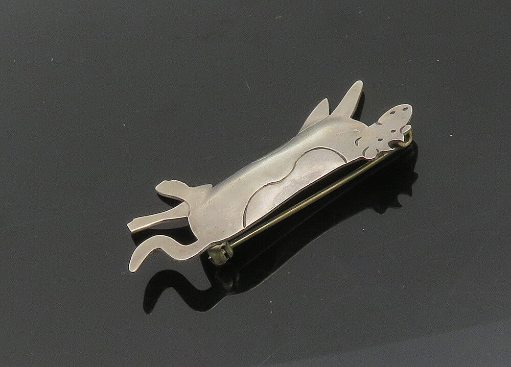 MEXICO 925 Sterling Silver  Vintage Shiny Cow Animal Motif Brooch Pin  BP8144