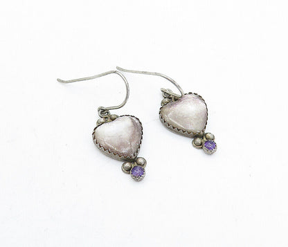 Q.T. NAVAJO 925 Silver  Vintage Mother Of Pearl & Amethyst Earrings  EG2191