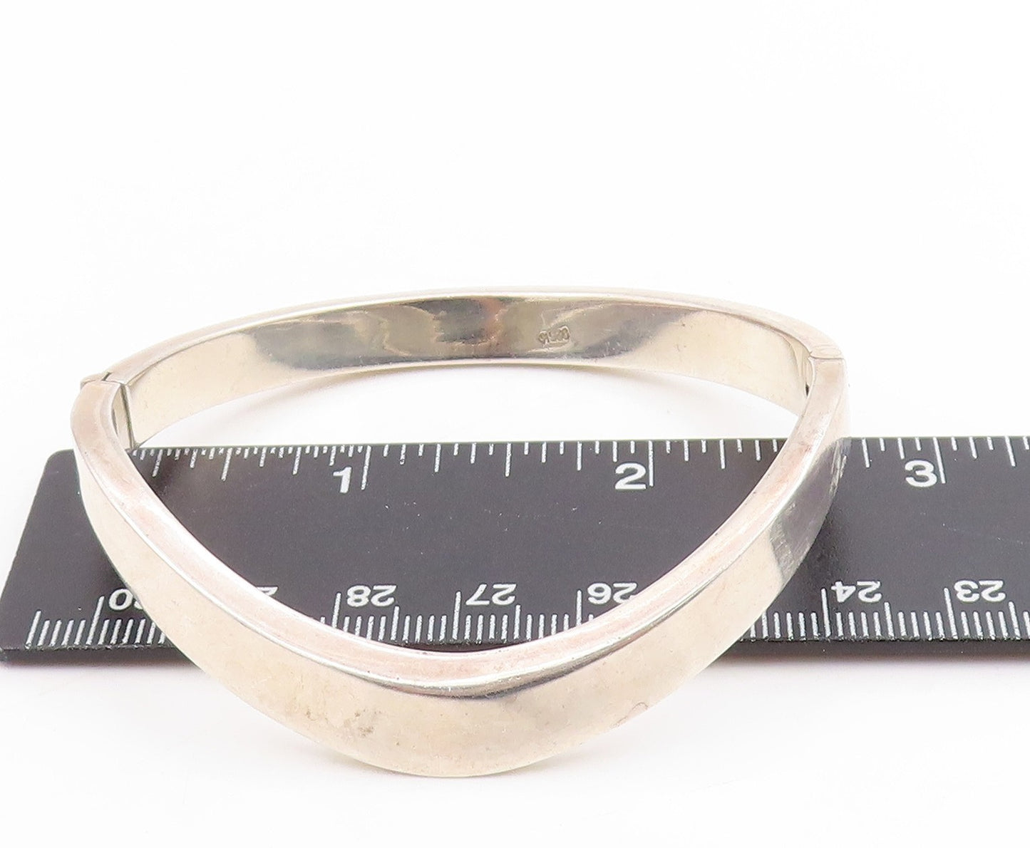925 Sterling Silver Vintage Bracelet Minimalist Solid Curved Wave Bangle BT11474