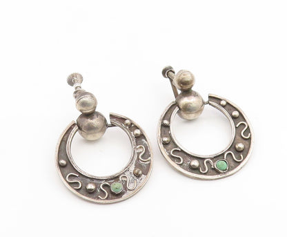 925 Sterling Silver Vintage Earrings MEXICO Turquoise Screw Back Drop  EG14189