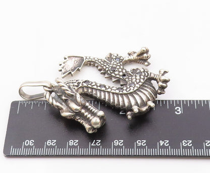 925 Silver  Vintage Cubic Zirconia Eyes Heavy Large Dragon Pendant  PT19110