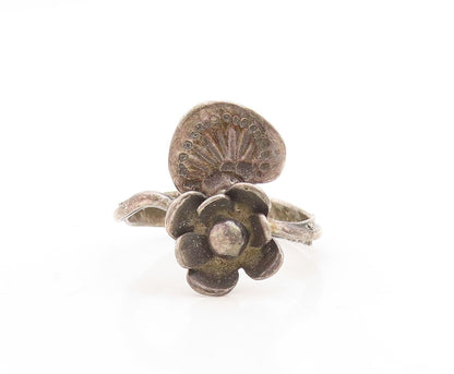 925 Sterling Silver Vintage Ring FINLAND Dark Tone Floral Carved  Sz 9  RG31160