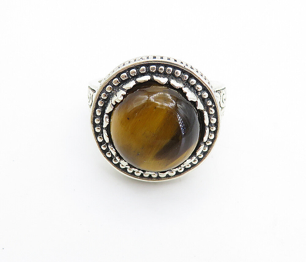 925 Sterling Silver  Vintage Tiger's Eye Swirl Cocktail Ring Sz 11.5  RG7512