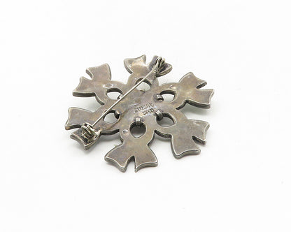 MEXICO 925 Silver  Vintage Abalone Shell Ribbons Flower Brooch Pin  BP3846