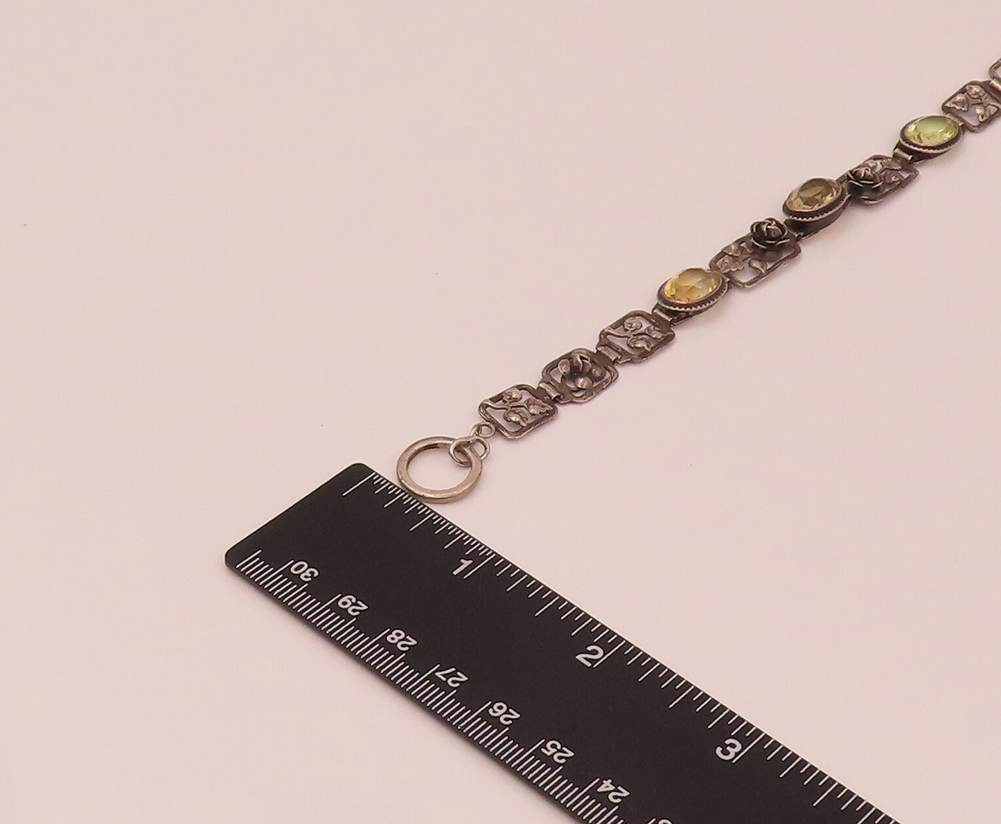 GERMANY 925 Silver  Vintage Rose & Leaf stencil Cutout Citrine Bracelet BT9839