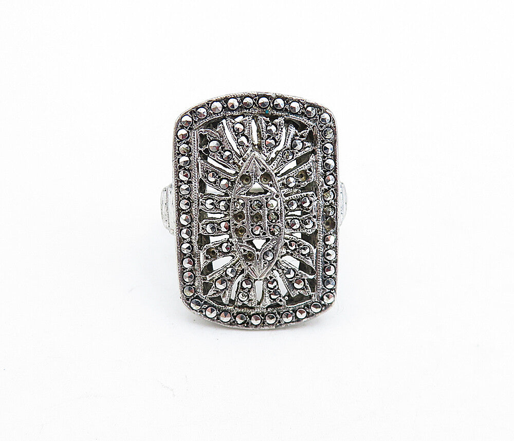 925 Sterling Silver  Vintage Sparkling Open Design Cocktail Ring Sz 6  RG6104