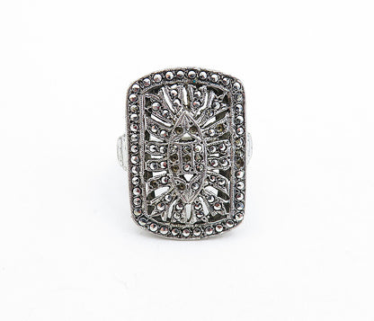 925 Sterling Silver  Vintage Sparkling Open Design Cocktail Ring Sz 6  RG6104