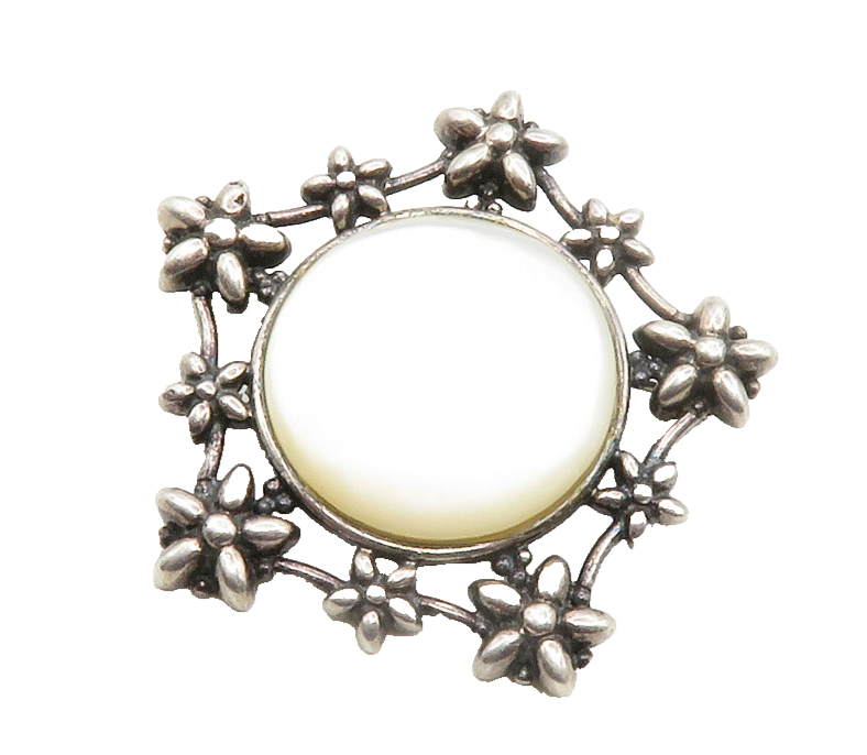 BOMA 925 Sterling Silver  Vintage Mother Of Pearl Floral Brooch Pin  BP4877