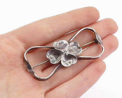 STUART NYE 925 Sterling Silver  Vintage Dark Tone Flower Brooch Pin  BP2759