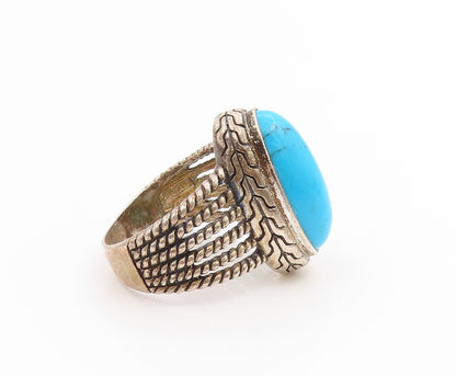 925 Sterling Silver Vintage Ring Cabochon Turquoise Statement Band Sz 8 RG34740